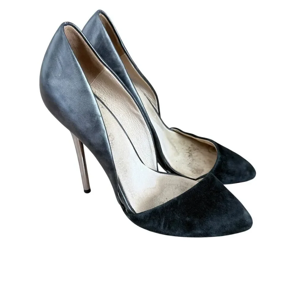 L.A.M.B. LAMB Heels Black Leather Suede Pointed Toes Shoes Womens 7.5M